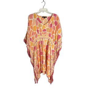 AMERICA & BEYOND Embroidered Mirror Baubles Kaftan Top L